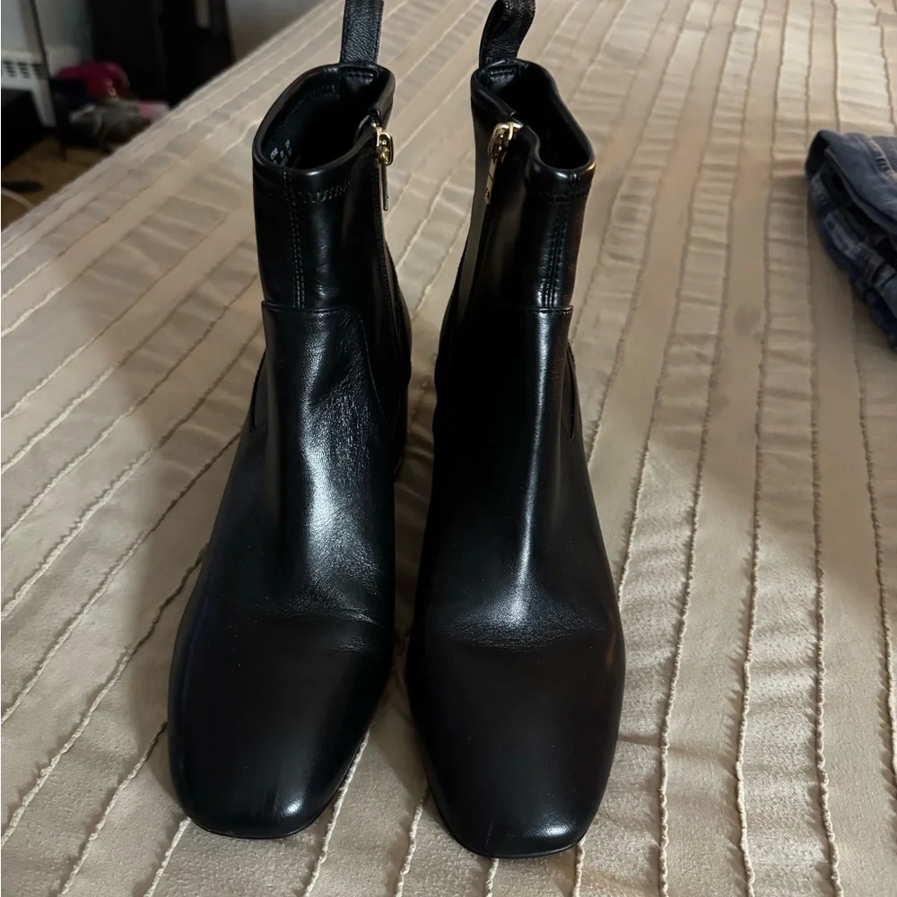 Coach Black Leather Ankle Booties with Gold Zipper - Picture 3 of 3